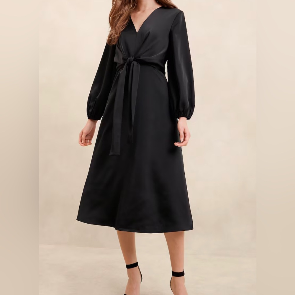 Banana Republic Factory Satin Black Midi Dress, size 14
